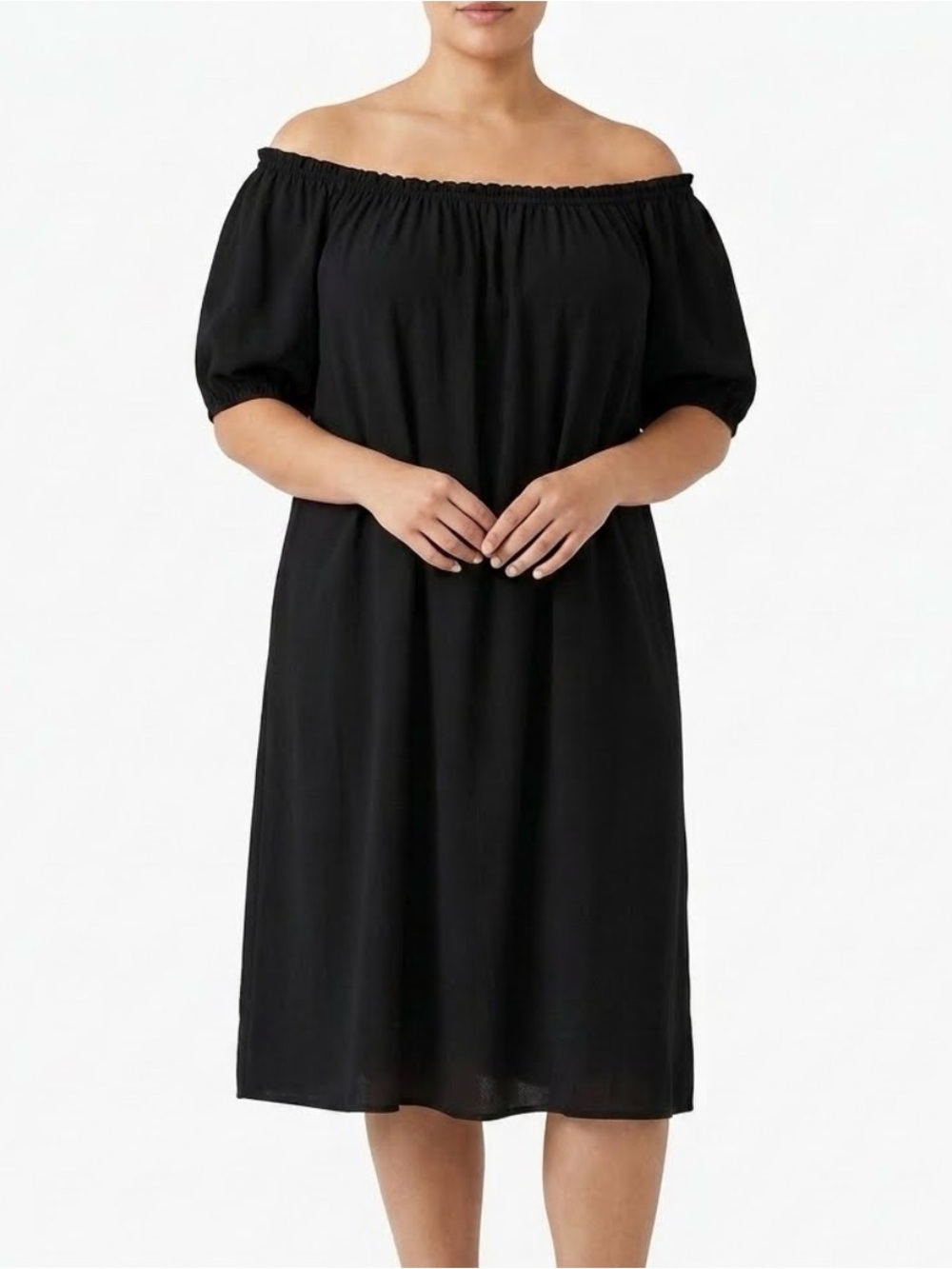 J. Jill Black Off-Shoulder Midi Dress